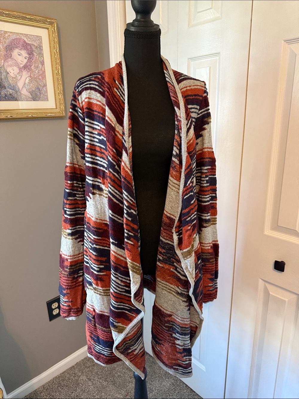 Lucky Brand Rust, Navy & Cream Striped Open-Front Cardigan